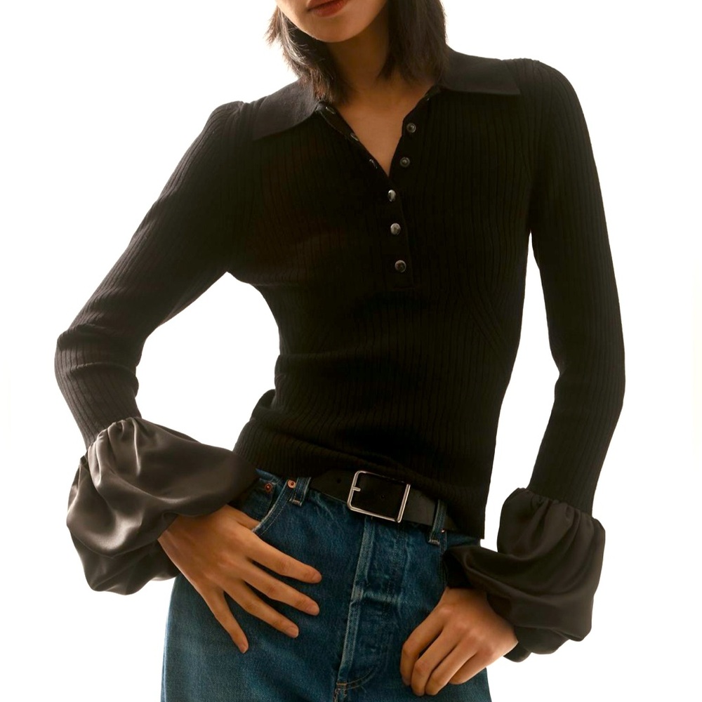 Anthropologie maeve puff sleeve ribbed top
